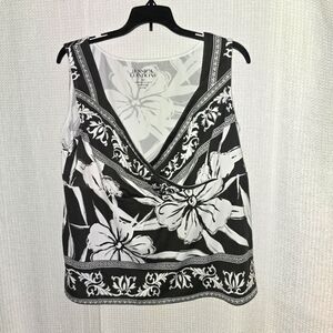 Jessica London Black and White Floral Women's Sleeveless Top Sz. 18/20 V-Neck